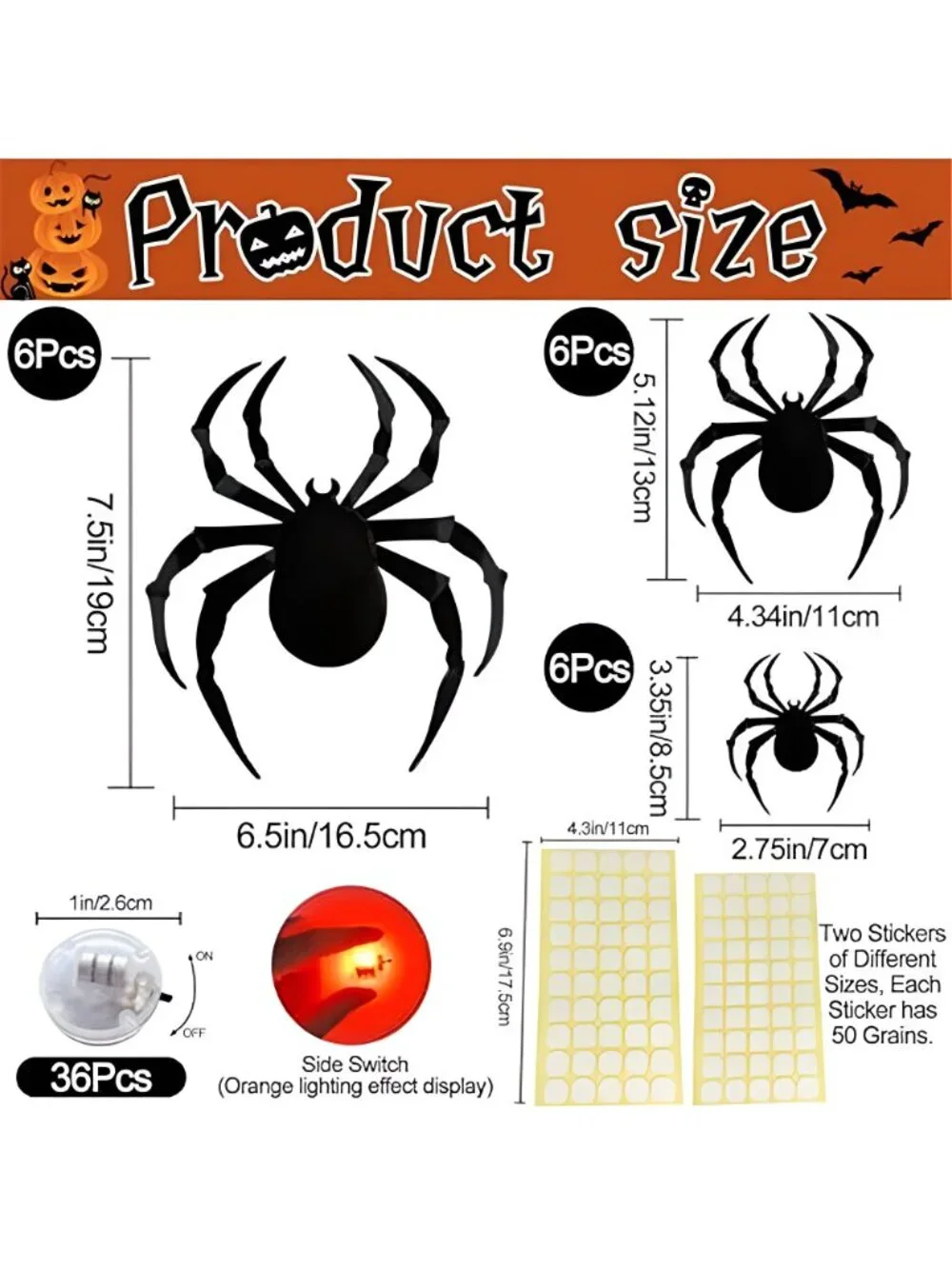 36 Pack Halloween Bat Spider Wall Decor LED Bat Spider Wall Stickers